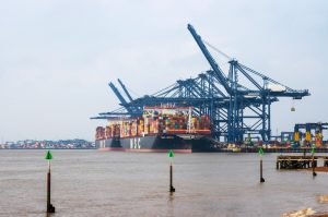 Container ship at Felixstowe Port
