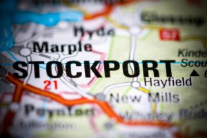 Map of Stockport in Greater Manchester showing distribution and haulage routes for HGVs.