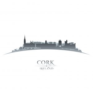 Cork's warehousing landscape with landmark sites in background. 