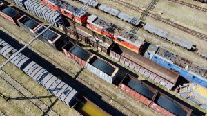 Rail freight yard in Cambridgeshire illustrating intermodal logistics connections near March.
