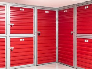 Row of secure indoor self storage lockers in Bedworth, suitable for personal or business use with 24-hour access and flexible rental terms.