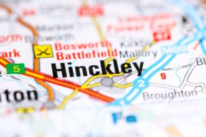 Map showing Hinckley’s logistics network with links to the M69, A5 and surrounding motorways in Leicestershire