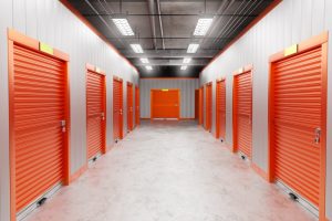 Multiple self storage units inside building all secure and accessible.