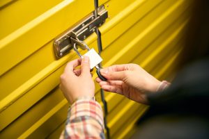 Secure self storage unit with padlock and key.
