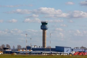 Modern logistics facilities and control tower at SEGRO East Midlands Gateway near Kegworth.