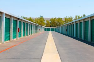 Self-storage rooms with drive-up access in an outdoor yard