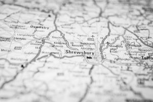 Map of Shrewsbury showing fulfilment routes and nearby warehousing hubs. 