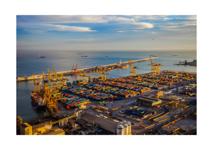 Port of Southampton aerial image with containers and ships. 