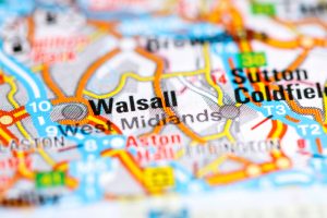 Walsall on a map showing neaby towns, warehousing and fulfilment routes. 