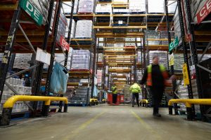Pallets organised to show that it can supports costs being lower due to less work. 