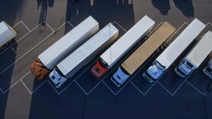 Top down view of HGVs in secure parking.