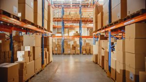Racked pallet storage for overflow stock due to global conflict.