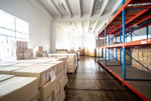 Warehousing in Trafford with cargo on pallets.