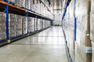 Long aisle of racked pallet storage in Taunton.