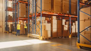 Pallet storage inside Tynemouth warehousing with racking and security.