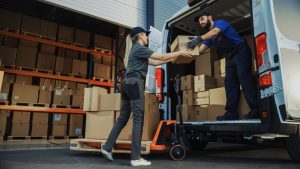 Parcels being loaded into truck for order fulfilment within Bootle and Liverpool. 