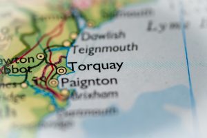 Torquay on a map showing Paignton and Brixham.