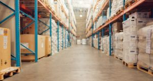 Pallet storage aisle in Bloxwich warehousing. 