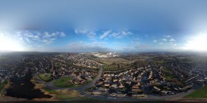 Aerial panoramic of Sittingbourne showing industrial estates with warehousing.