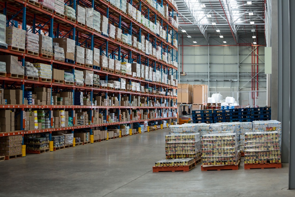 Interior of warehousing in Bridgwater, Somerset with a loading dock in the background for fulfilment use.