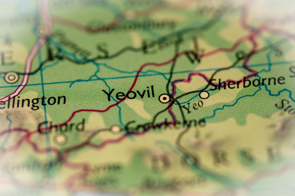 Yeovil on a map showing nearby cities and fulfilment routes. 
