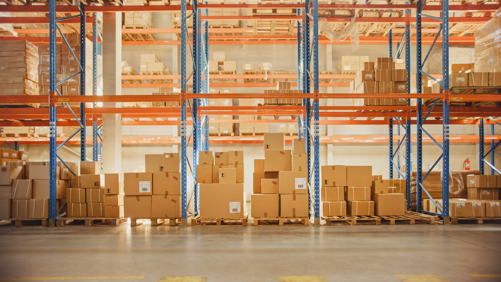 Racked pallet storage aisle in Yeovil. 