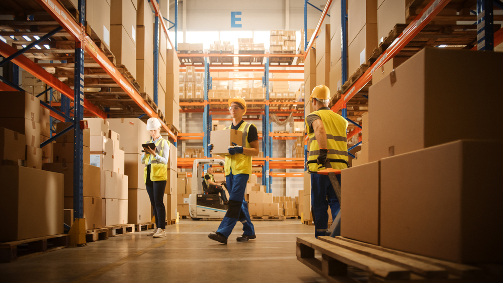 Pallet storage aisle in Bridgwater warehousing with warehouse stocks moving goods.