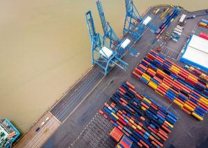 Solent Port with containers and cranes for port centric logistics.
