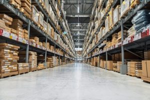 Pallet storage aisle in UK warehouse space with available space. 
