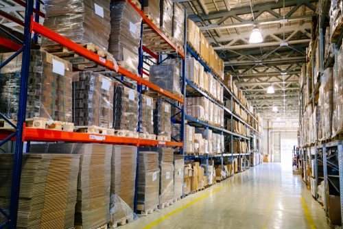 Racked Pallet storage inside warehousing.